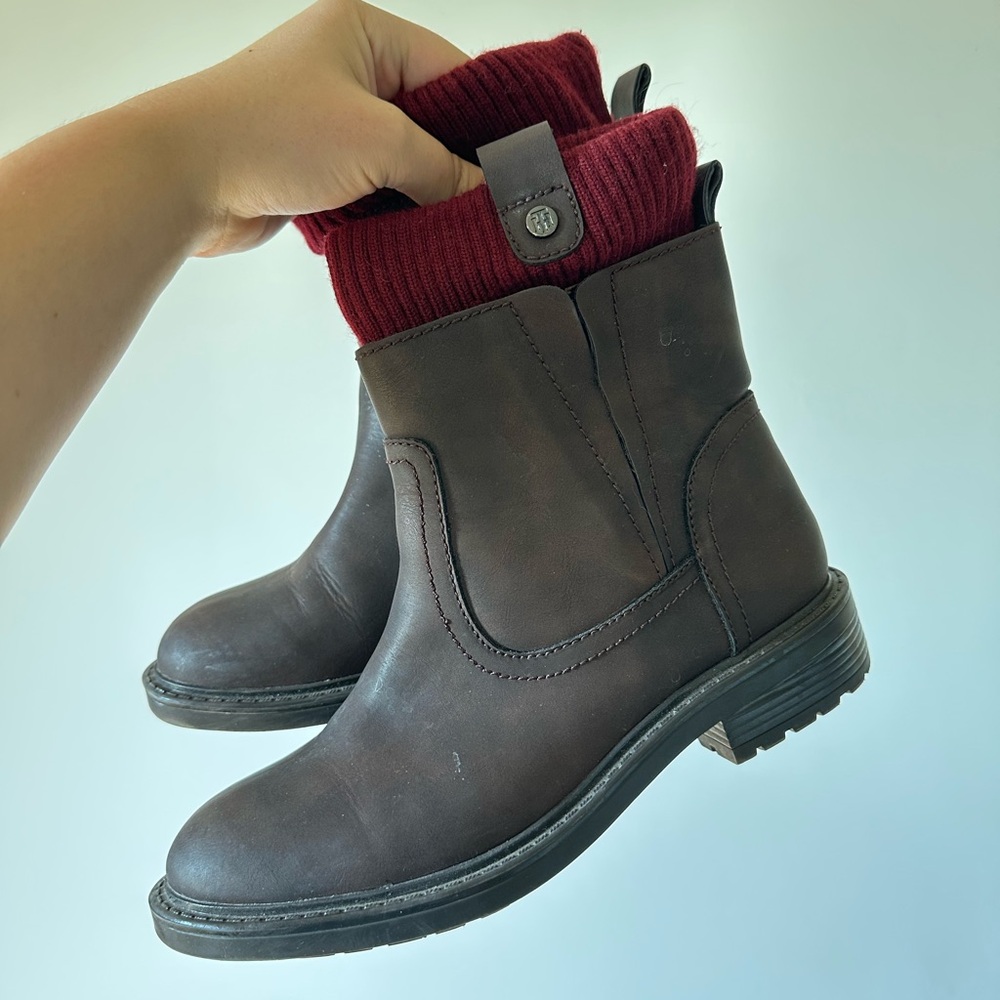 Brown Ankle Boots Cabin Barn Red Sweater Cuff Slip On Chunky Utility Gorpore